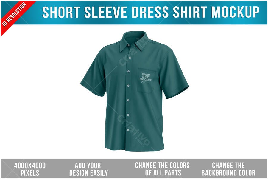 Mockup Camisa Social Manga Curta Verde-Escura
