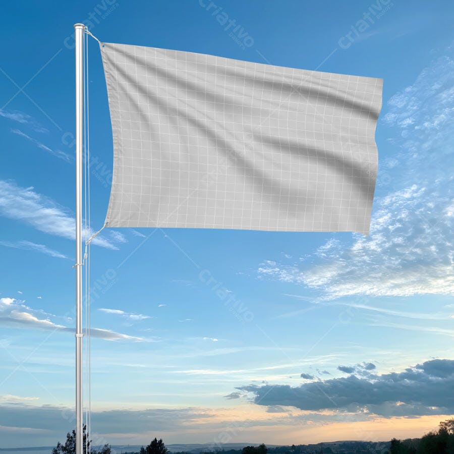 Mockup de Bandeira Cinza em Céu Azul: Design Realista