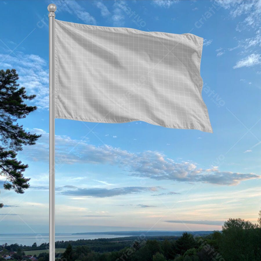 Mockup Bandeira: Céu Azul e Paisagem Serrana