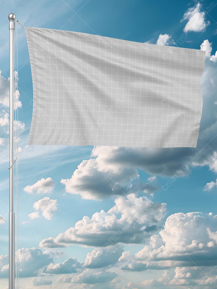 Mockup de Bandeira em Céu Azul com Nuvens