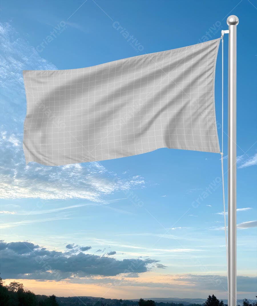 Mockup de Bandeira Cinza em Céu Azul: Realista