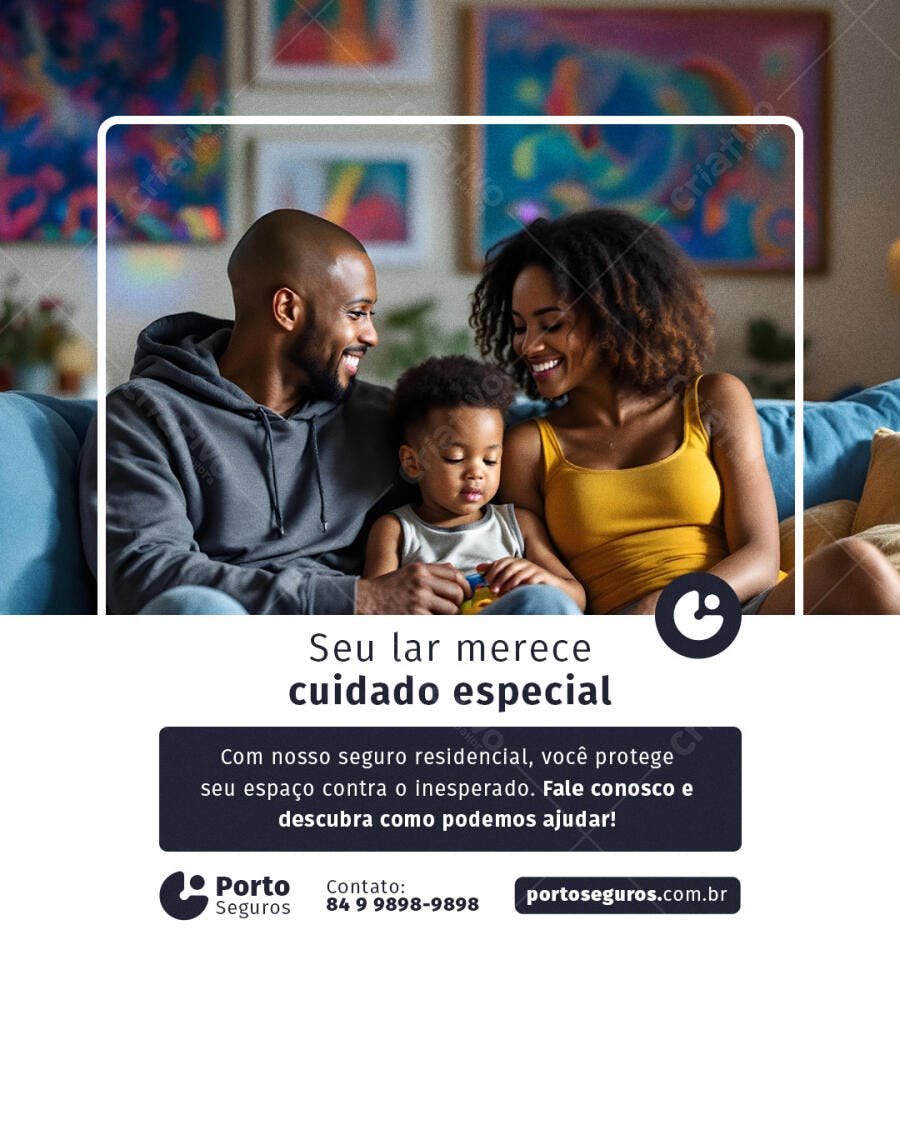 Postagem Família Feliz para Seguro Residencial PSD Editável