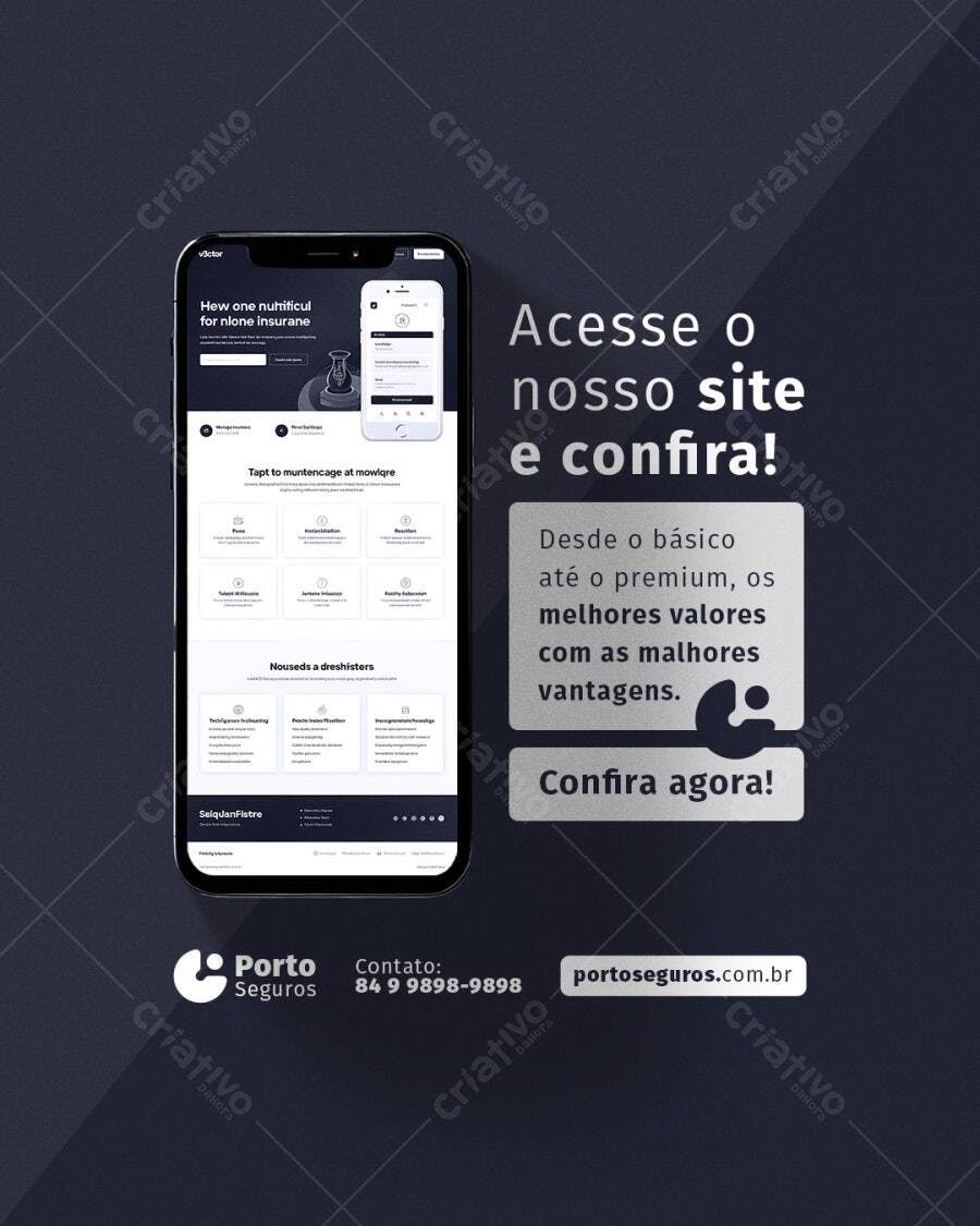 Mockup de Aplicativo Mobile para Seguros PSD Editável