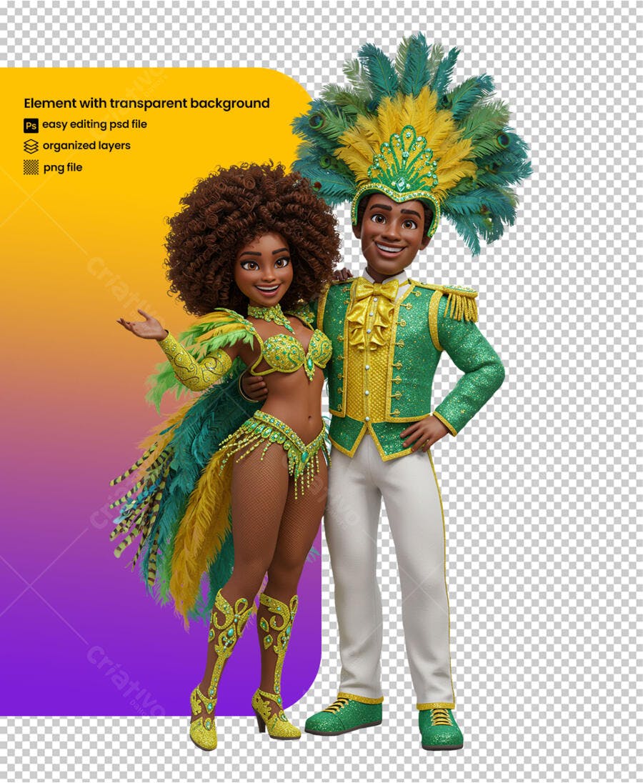 Ilustração Carnaval: Personagens PSD Editável
