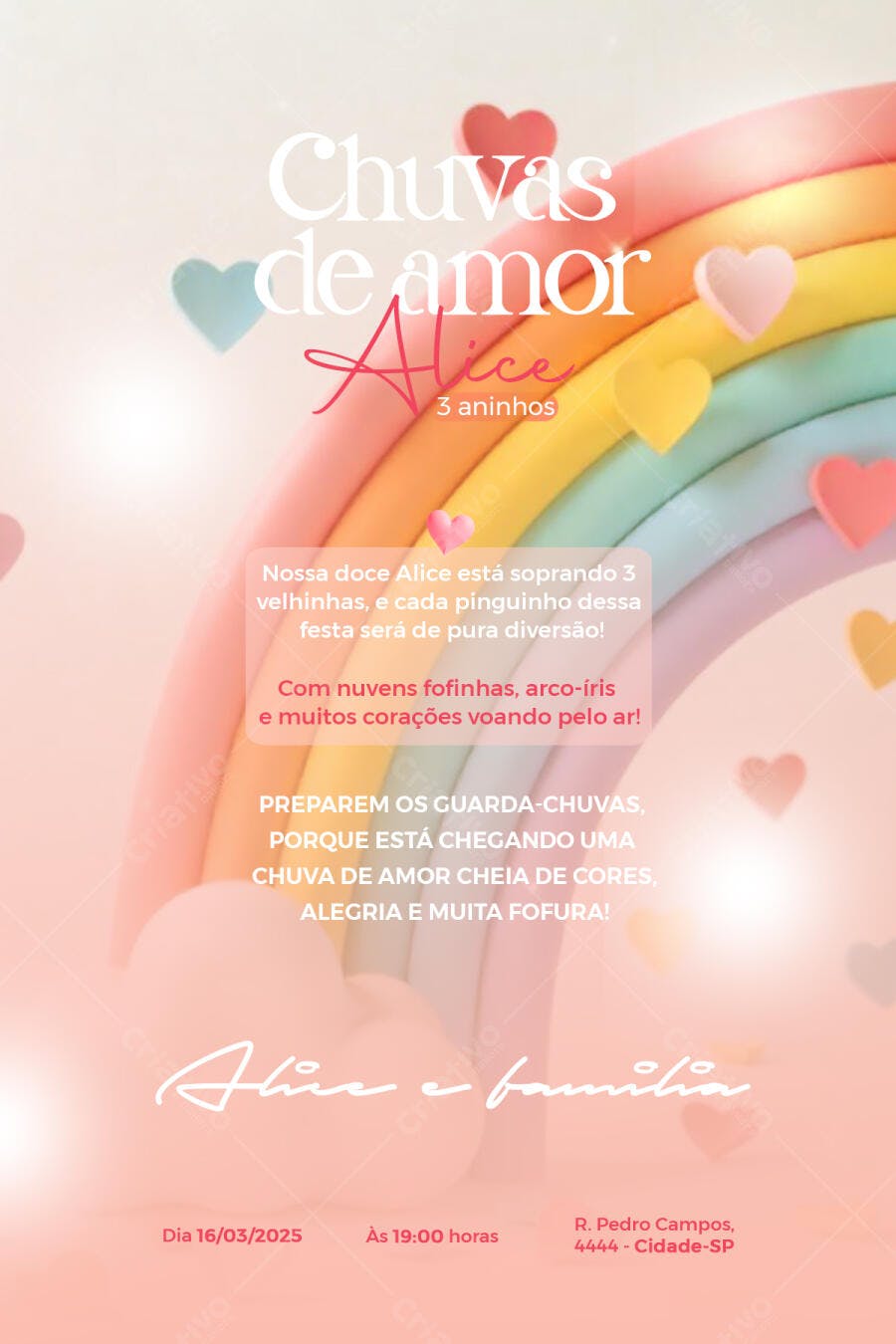 Convite Festa Infantil Chuvas de Amor PSD Editável