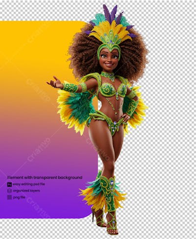 Mulher negra brasileira dançarina de carnaval 3D
