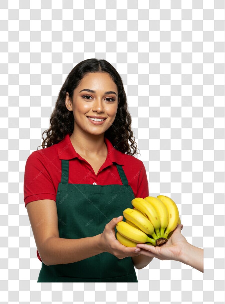 Imagem PNG com fundo transparente Funcionária oferecendo Bananas