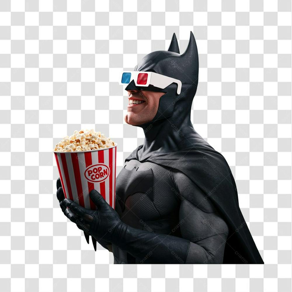 PNG Batman com copo de pipoca