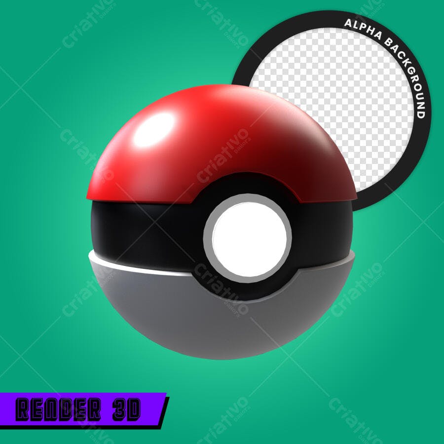 Mockup Bola Pokébola Render 3D PSD Editável