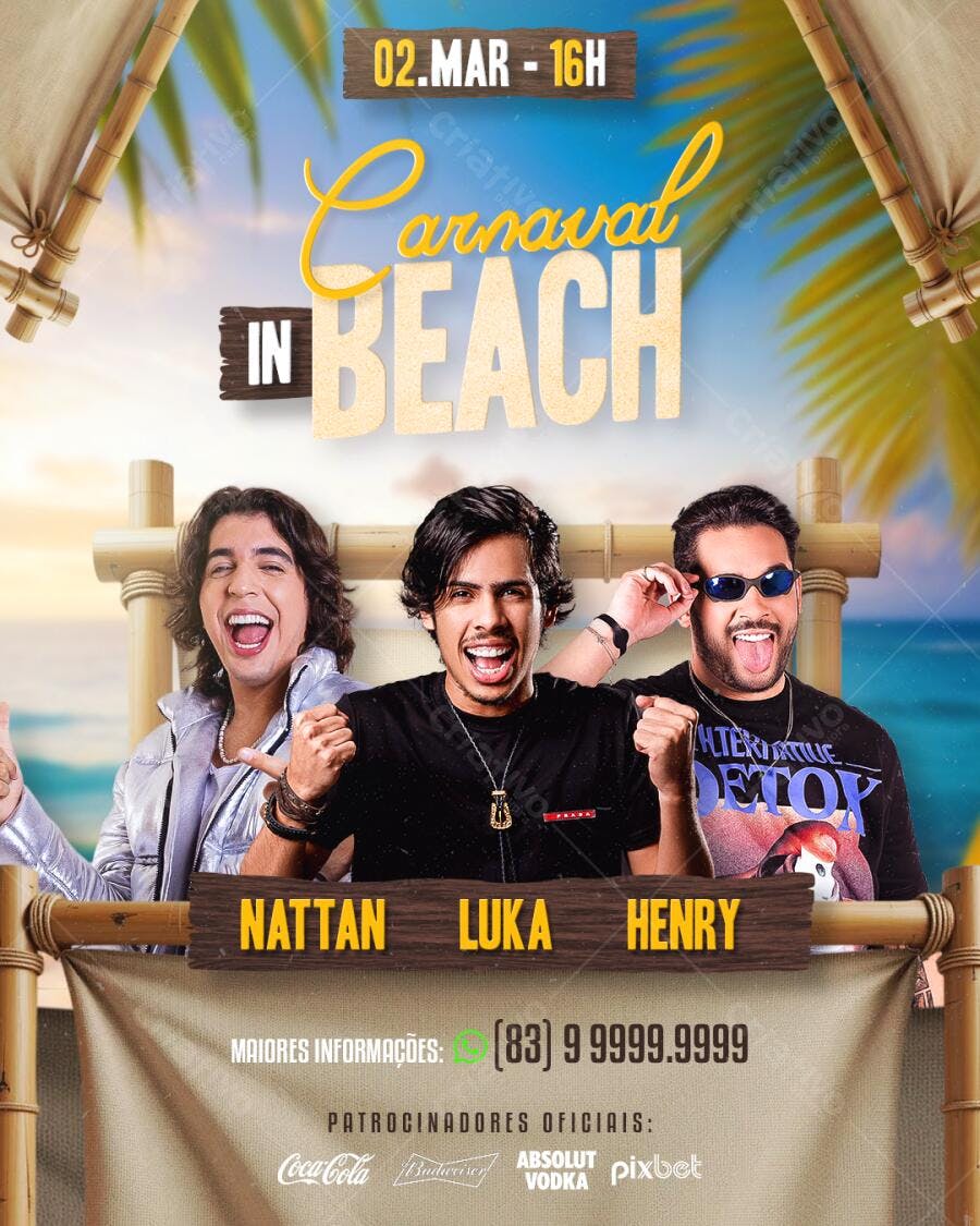 Flyer Carnaval na Praia 02 de Março PSD Editável