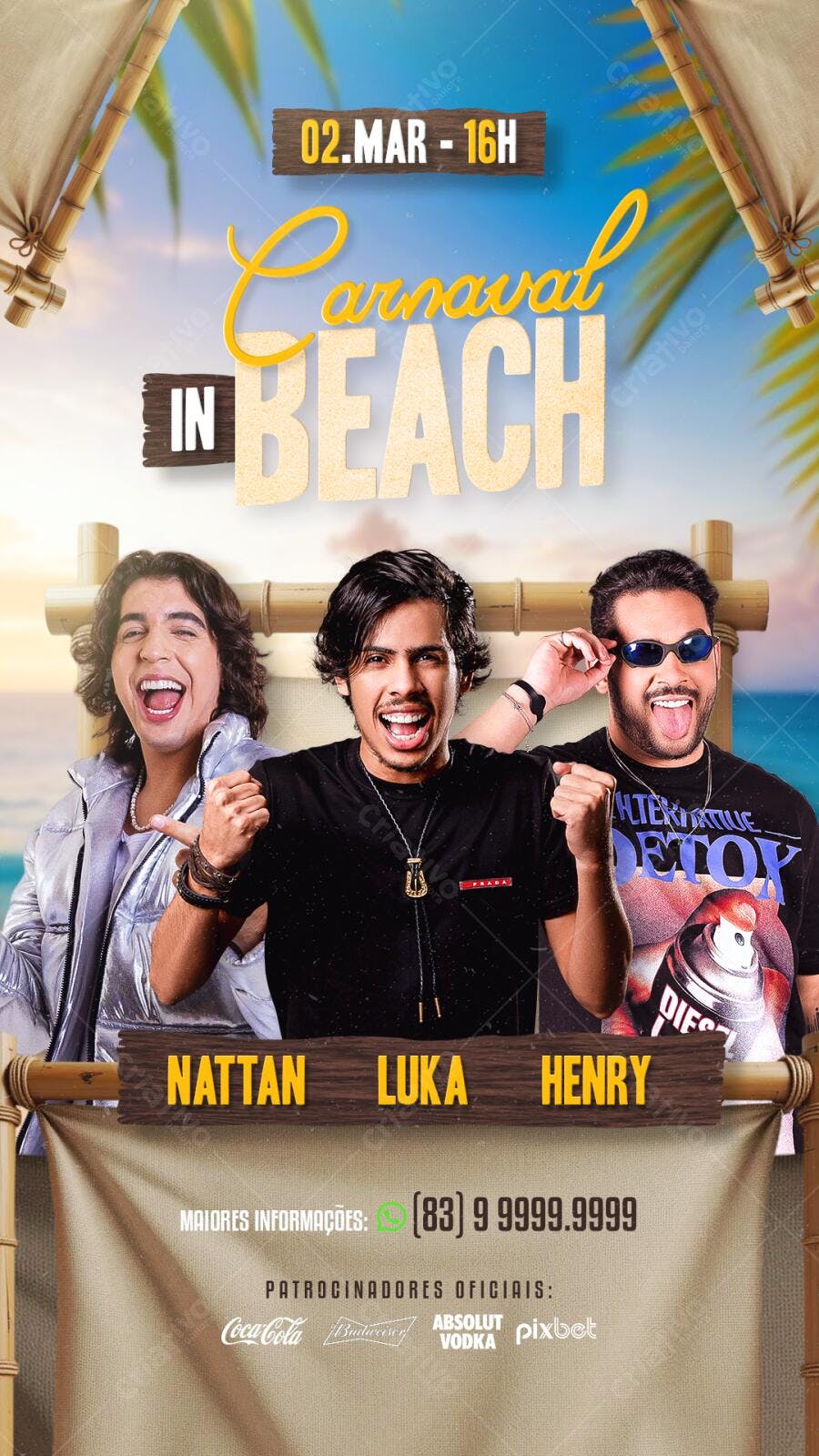 Flyer Carnaval na Praia 02 de março PSD Editável