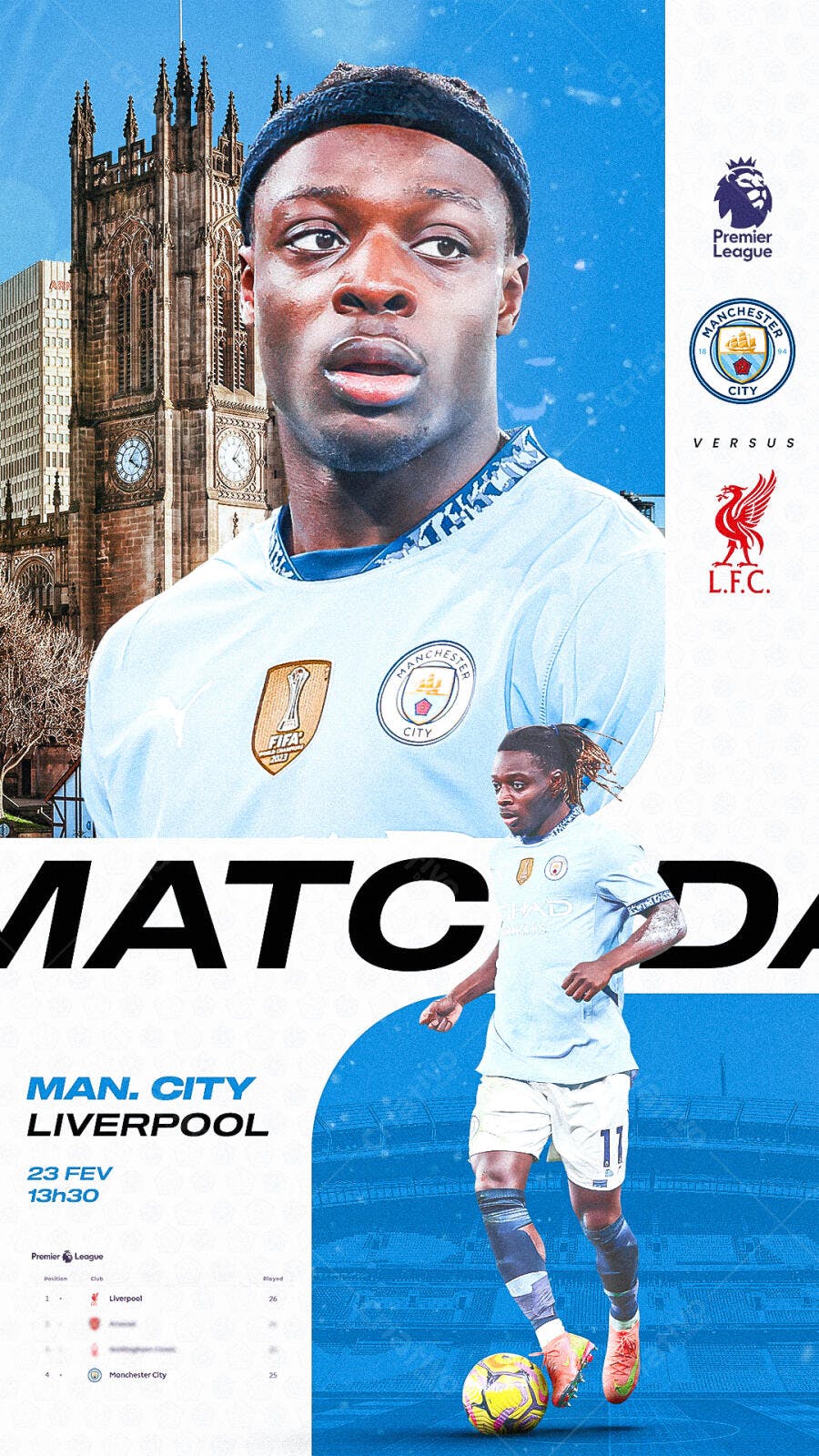 Flyer Manchester City x Liverpool PSD Editável