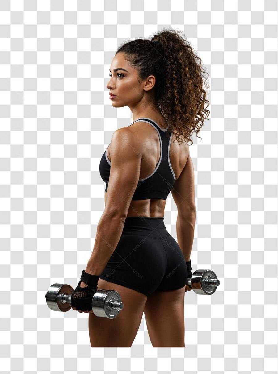 PNG Imagem Mulher Fitness com Halteres fundo transparente