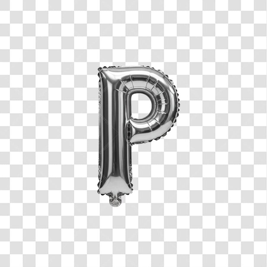 Balão Letra P Prata PNG com fundo transparente