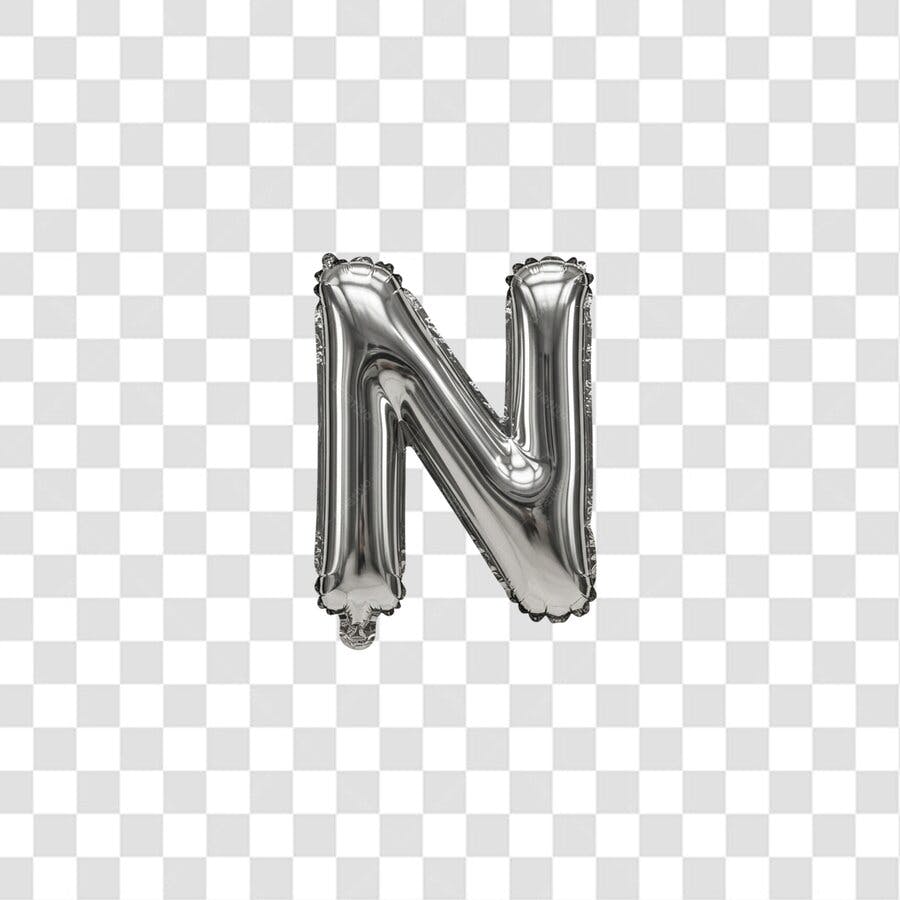Balão Letra N Prata PNG com fundo transparente