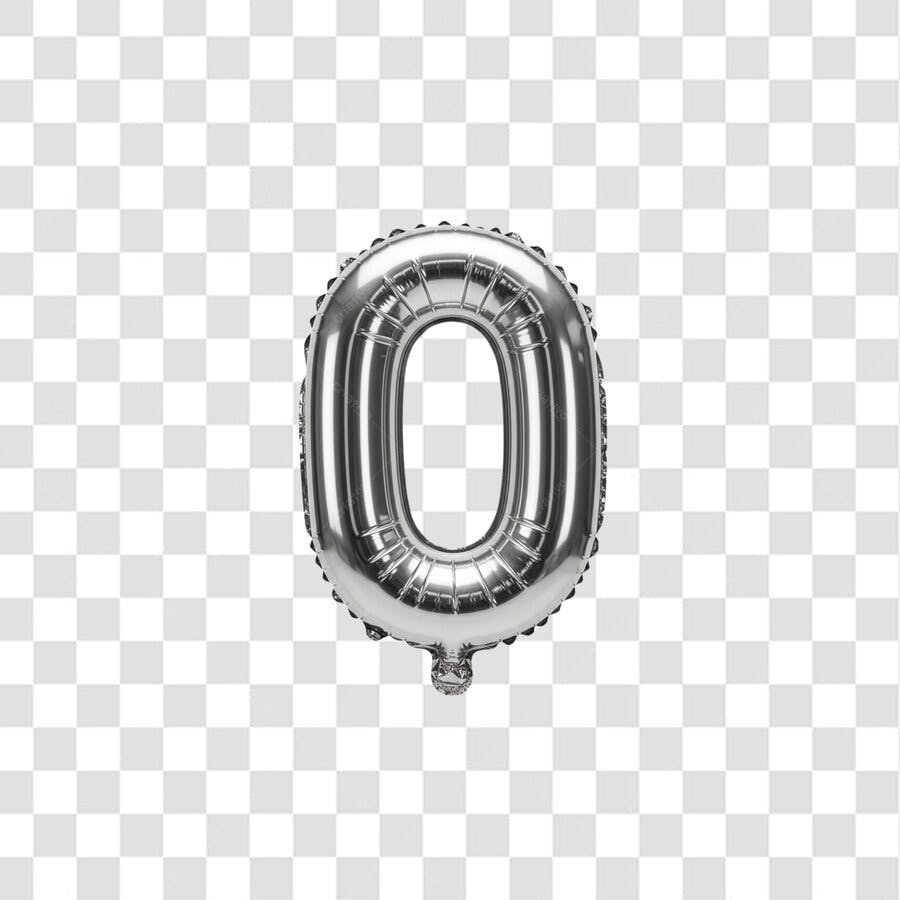 Balão Número 0 Prata PNG com fundo transparente