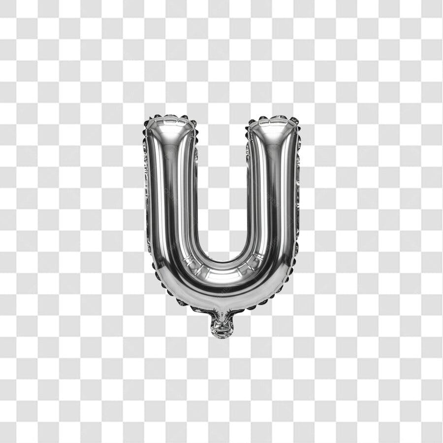 Balão Letra U Prata PNG com fundo transparente