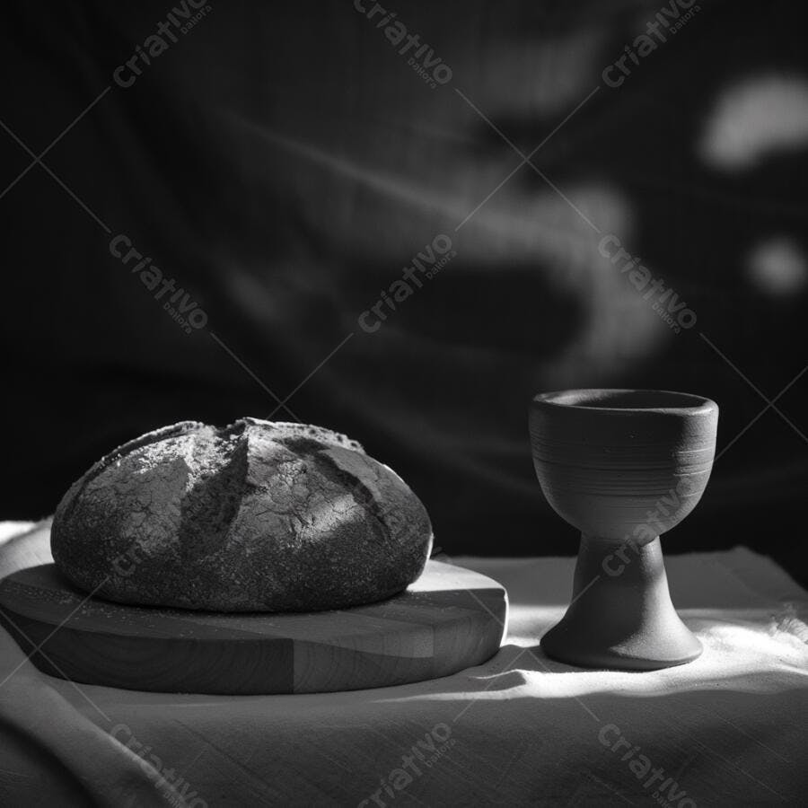 Pão e cálice em tons monocromáticos