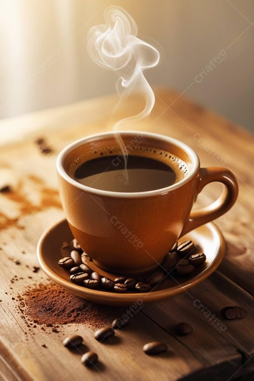 Café quentinho em xícara marrom