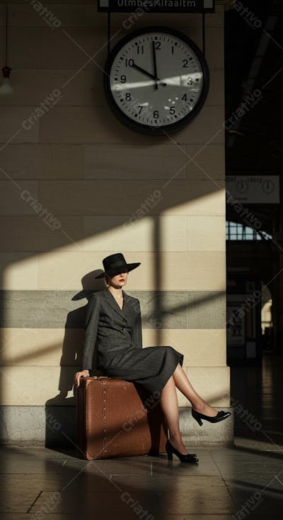 mulher elegante na estação de trem