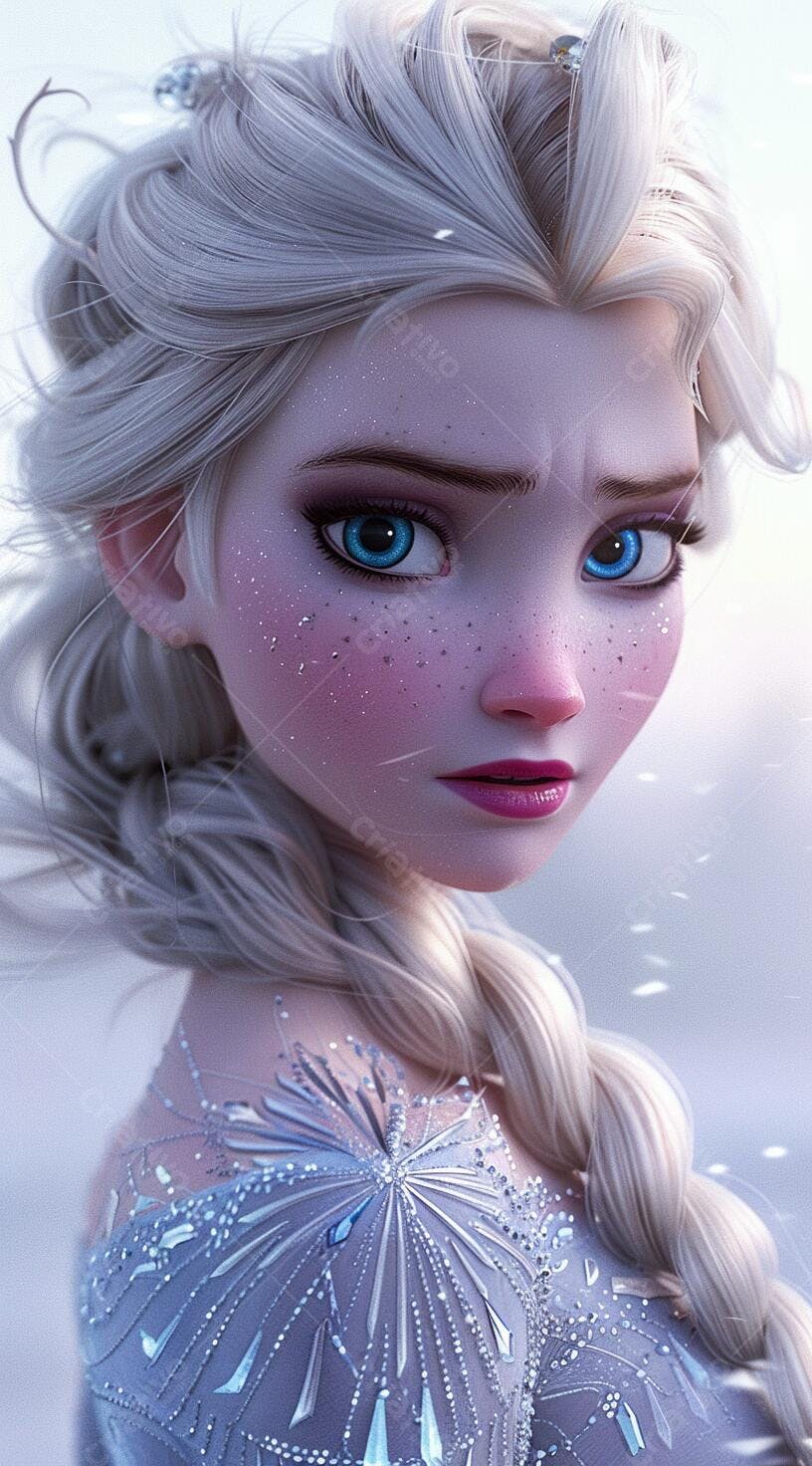 Elsa Frozen retrato tons azuis e brancos
