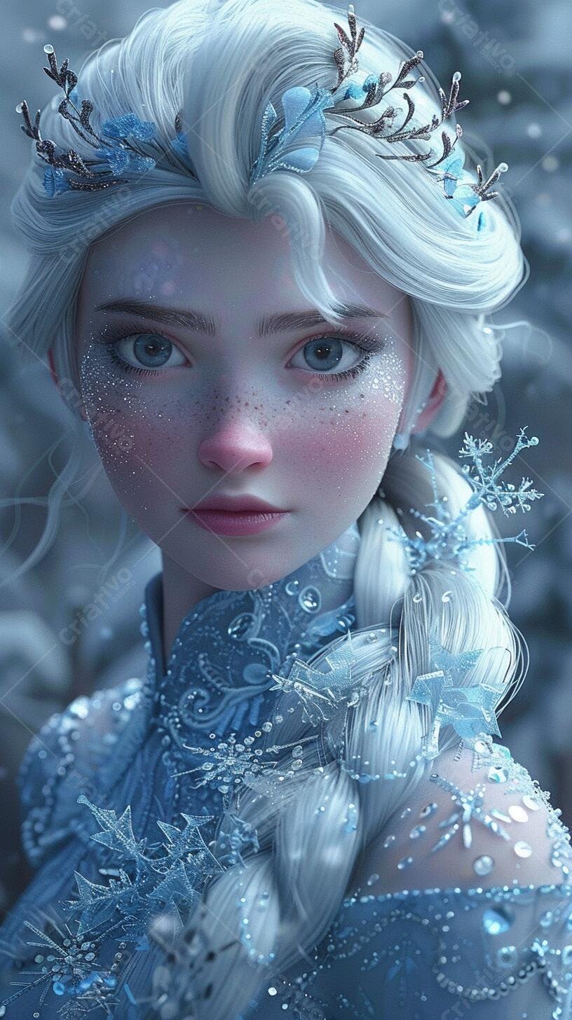 Elsa digital arte tons azuis e brancos