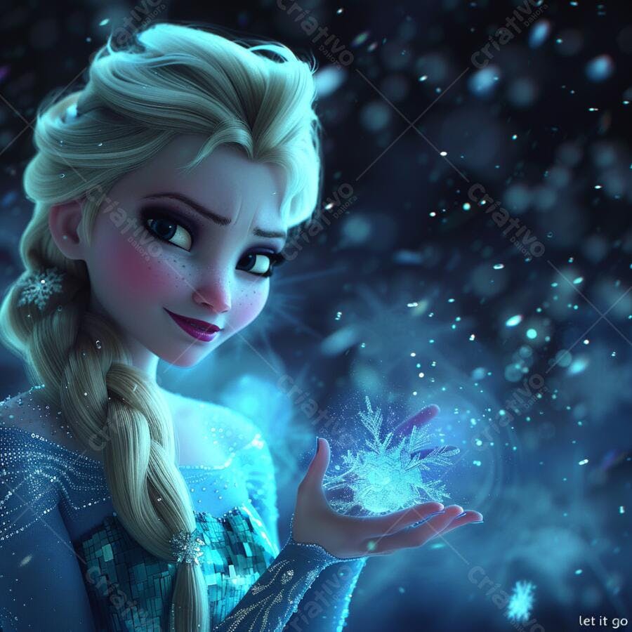 Elsa Frozen segurando floco de neve azul