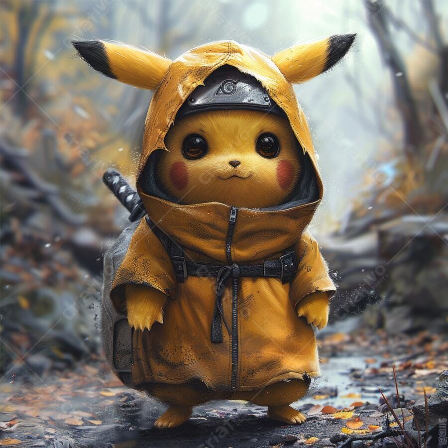 Pikachu ninja em floresta outono