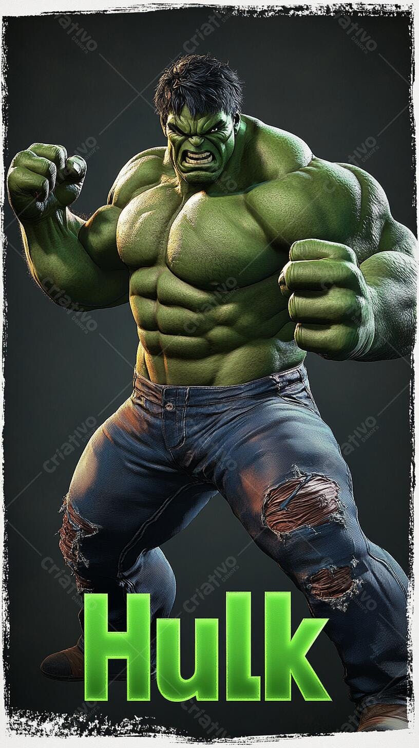 Hulk musculoso em jeans rasgados
