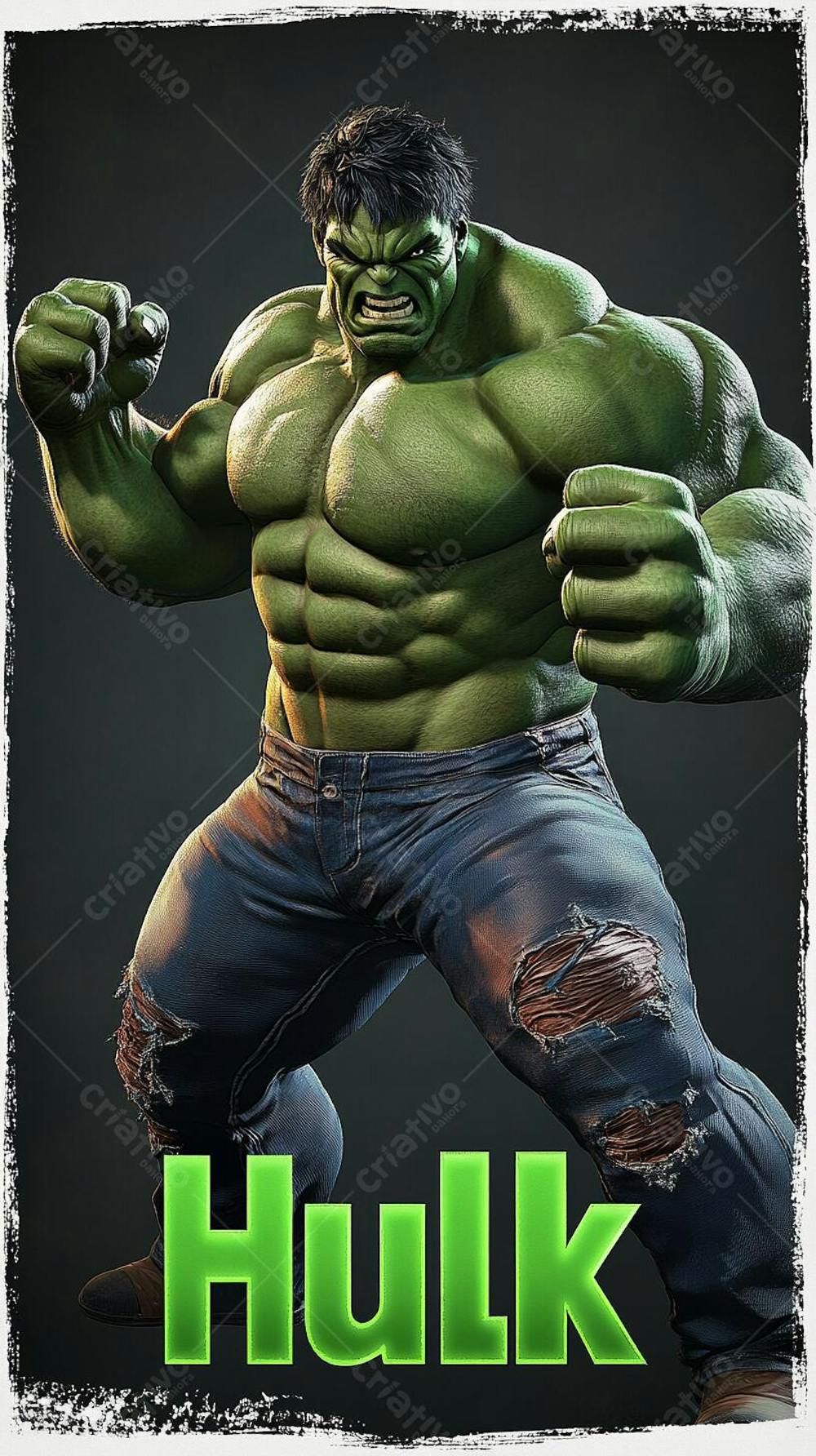 Hulk Verde Musculoso com um Olhar Furioso