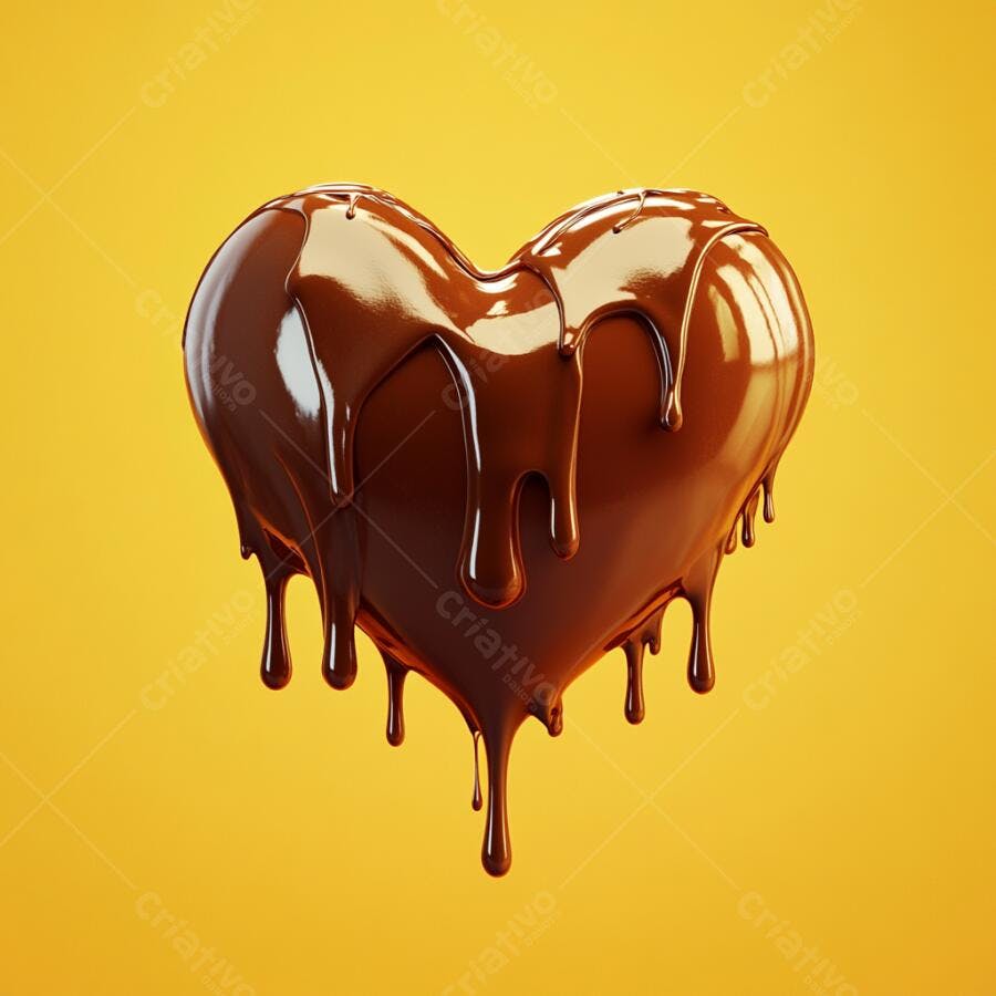 Coração de chocolate derretendo fundo amarelo