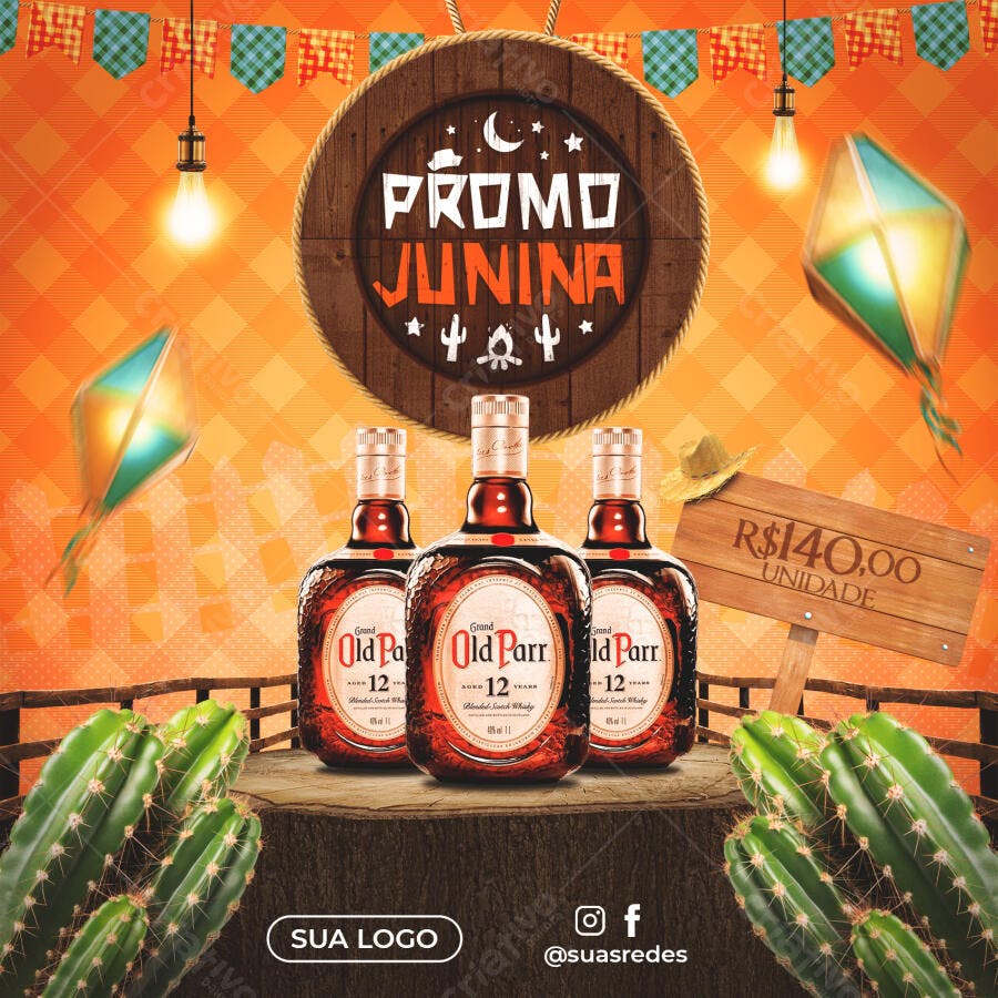 Flyer Festa Junina Promoção Old Parr PSD Editável