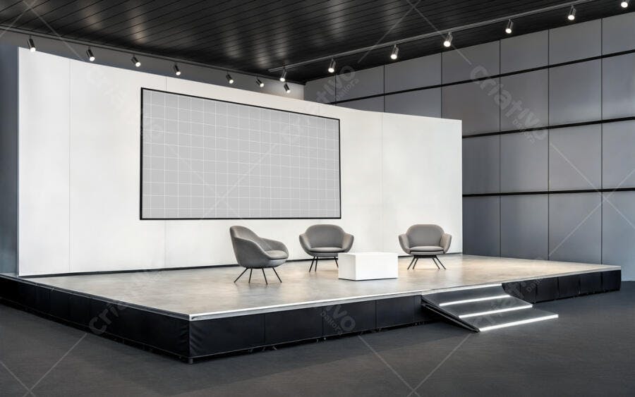 Mockup de Palco Moderno com Poltronas Cinza
