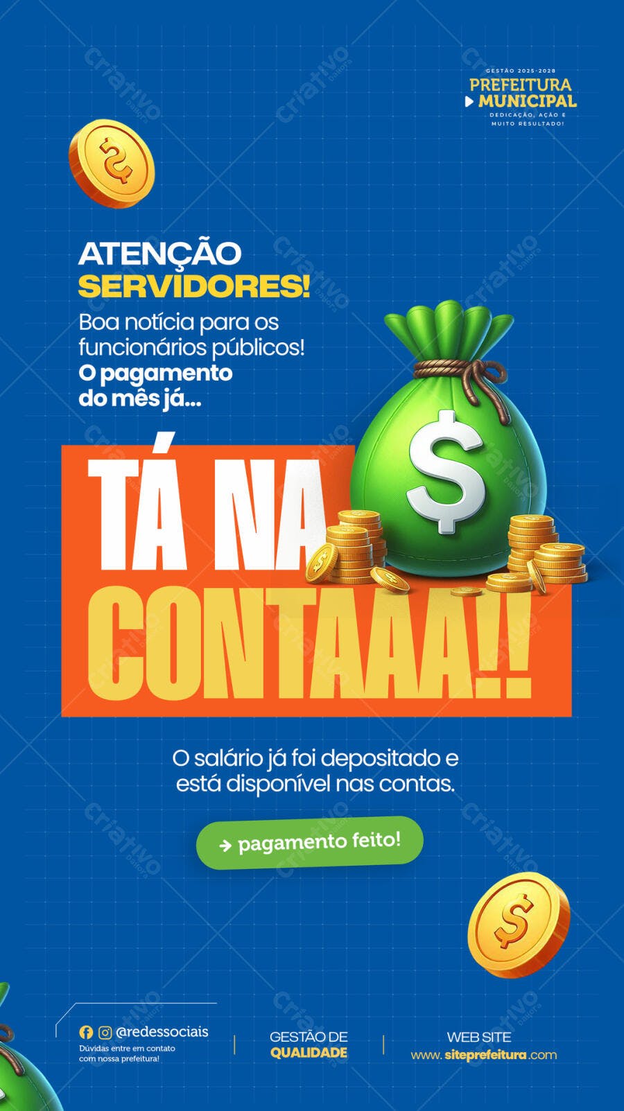 Postagem Redes Sociais Pagamento Servidores PSD Editável