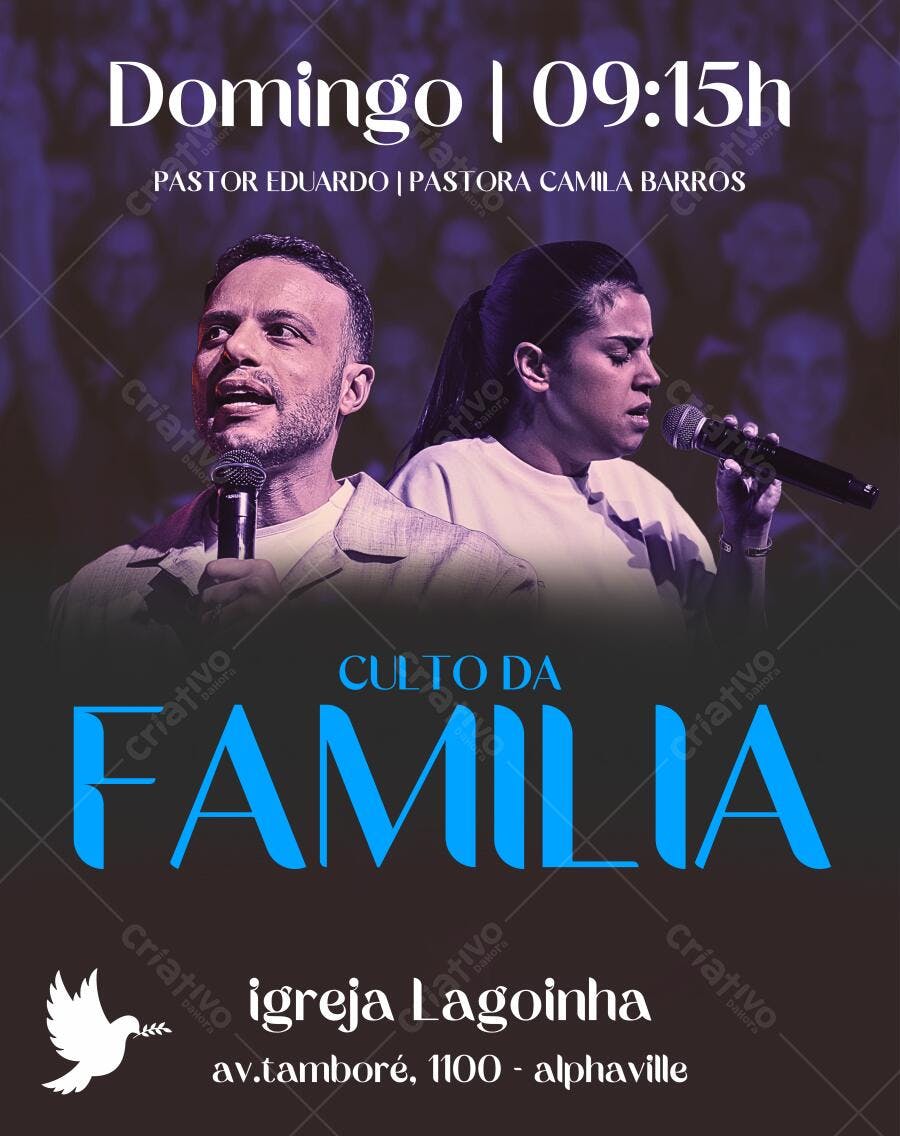 Convite Culto da Família Igreja Lagoinha Editável no Canva