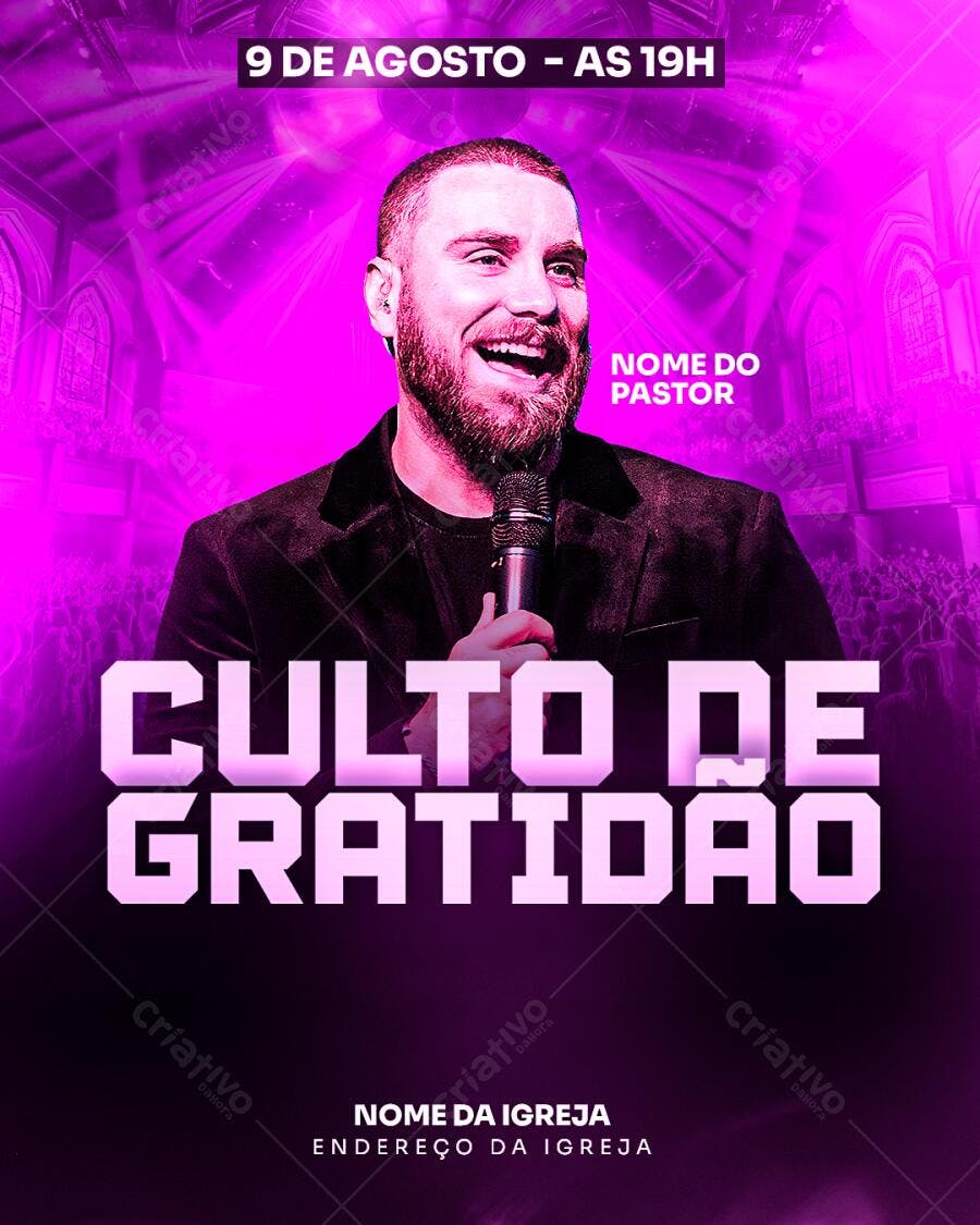 Flyer para Culto de Gratidão 9 de Agosto PSD Editável