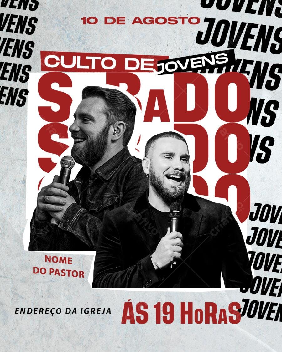 Flyer Culto de Jovens 10 de Agosto PSD Editável