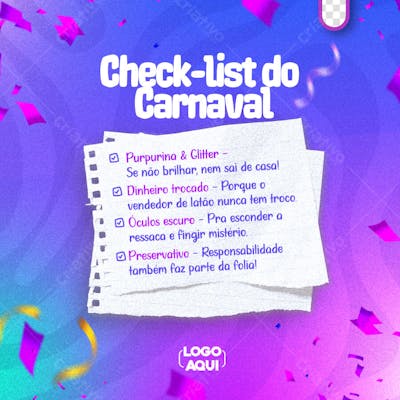 Carnaval checklist divirta-se