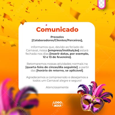 Comunicado Carnaval
