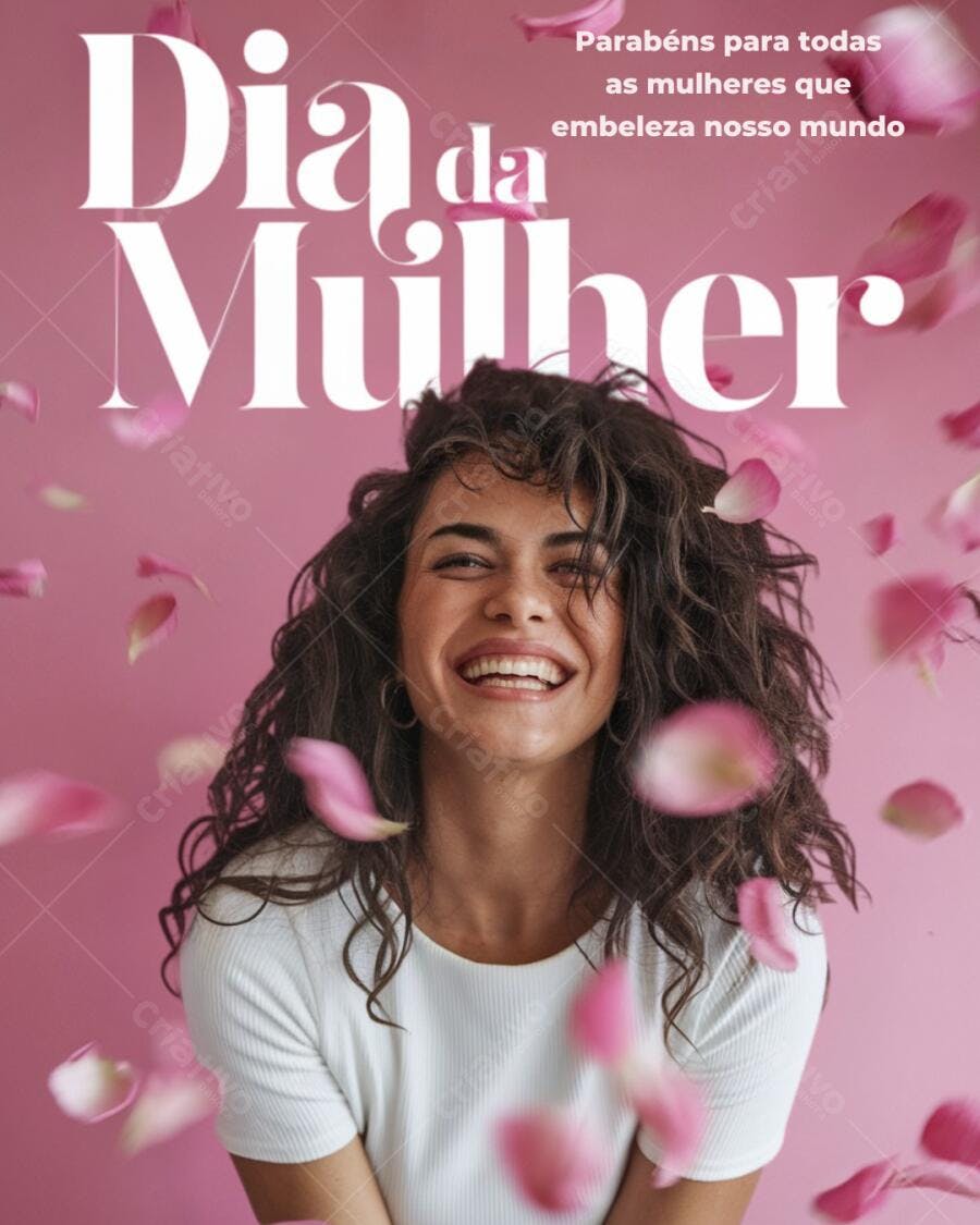 Post Instagram Dia Internacional da Mulher Rosa e Branco Editável no Canva