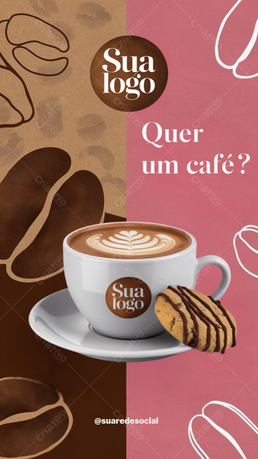 Post Instagram Café da Manhã marrom e rosa Editável no Canva