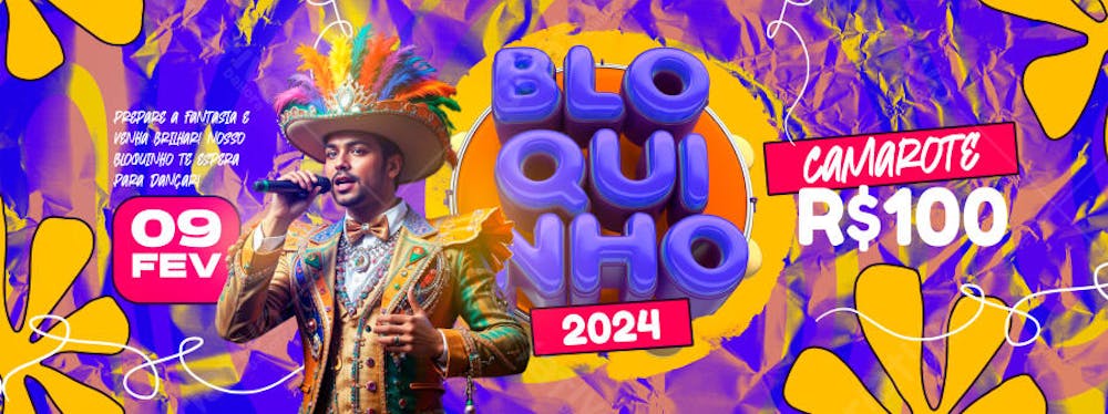 Bloco Alegre com Fantasias Coloridas no Carnaval selo 3d colorido amarelo vermelho selo 3d