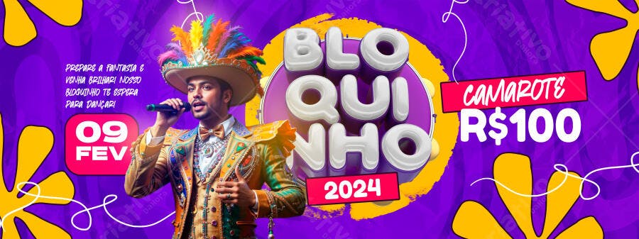 Flyer Bloquinho Carnaval 09 Fev 2024 PSD Editável