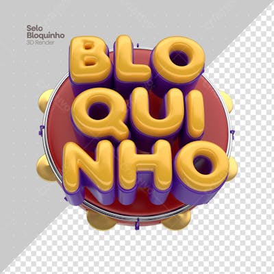 Bloco Alegre com Fantasias Coloridas no Carnaval selo 3d colorido amarelo vermelho selo 3d