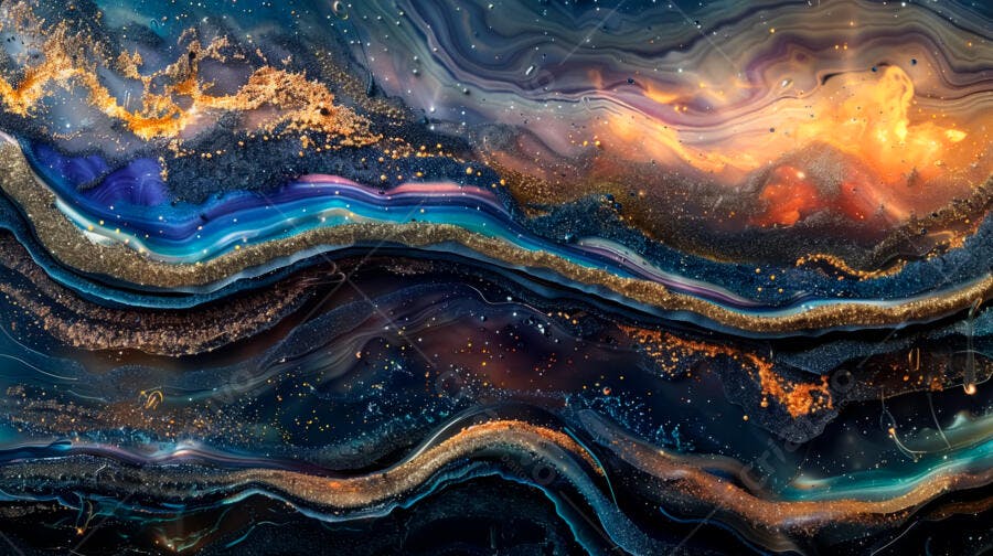 Arte Abstrata Azul Ouro e Laranja