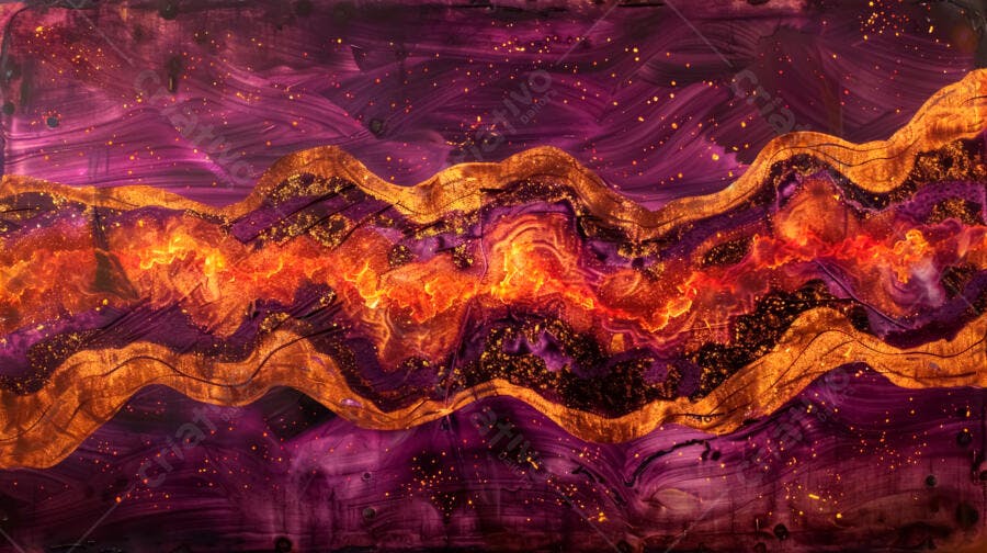 Arte Abstrata Roxo Dourado e Laranja