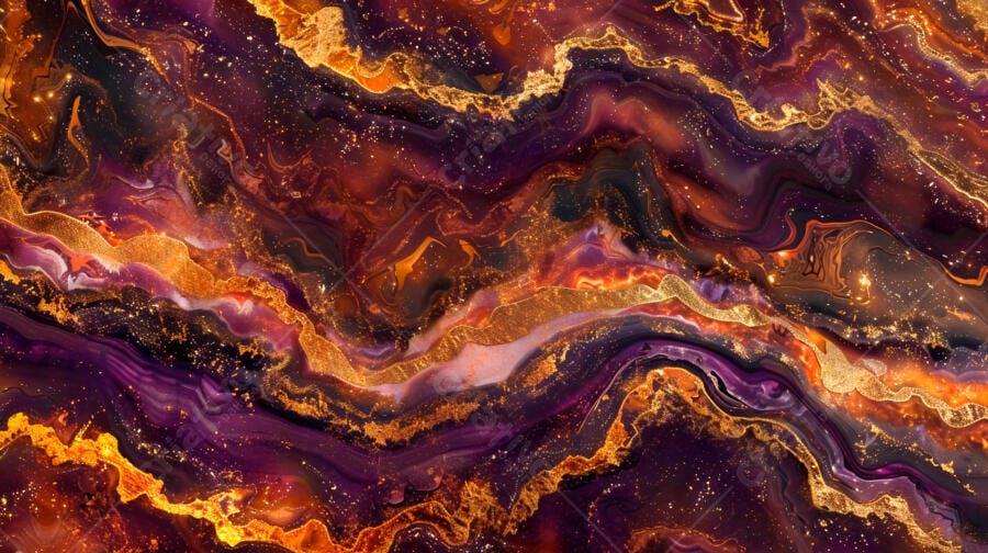 Arte Abstrata Dourada e Roxa
