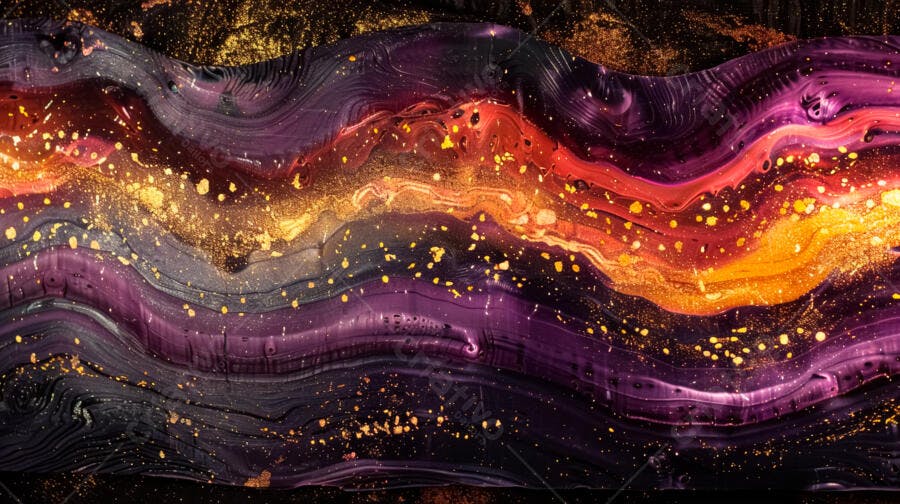 Arte Abstrata Roxo Dourado Fluido