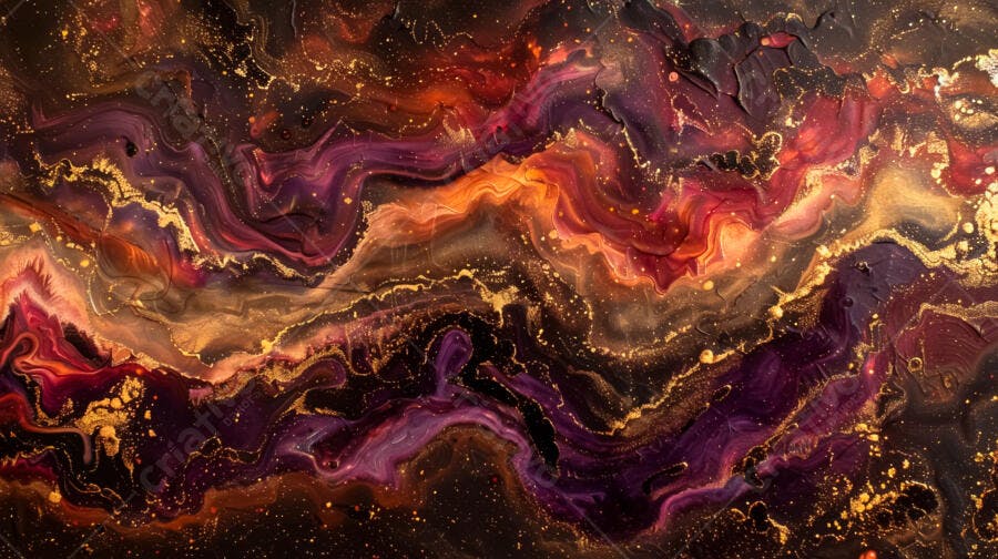 Arte Abstrata Marmorizada Dourado e Vinho