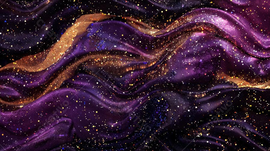 Tecido Roxo e Dourado com Glitter